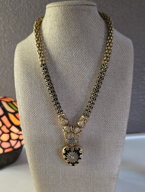 Indian Mangalsutra Style Gold-Tone Black Enamel Heart Pendant Necklace